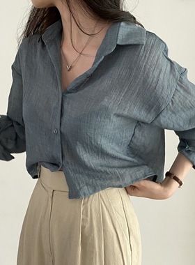 2026 women clothes现货 韩国 ins 夏日 冰淇淋色系 皱皱长袖衬衣