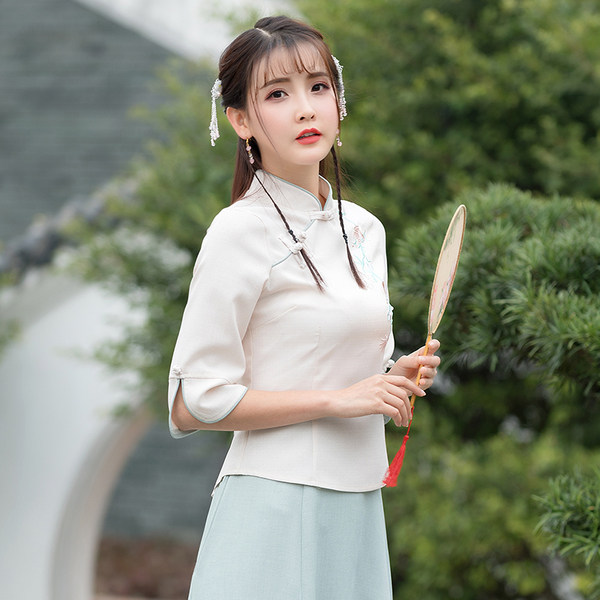复古女夏棉麻女学生套装改良中国风超仙长裙旗袍汉服唐装毕业班服
