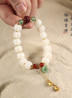 白玉菩提朱砂手工编织手串