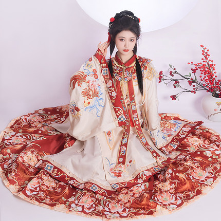 原创汉服女明制斜襟立领长衫马面裙传统汉服云肩秋季重工刺绣春款