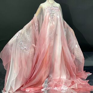 齐胸裙斗篷超仙气秋冬款 重工 衫 粉凤凰原创设计重工刺绣双层大袖