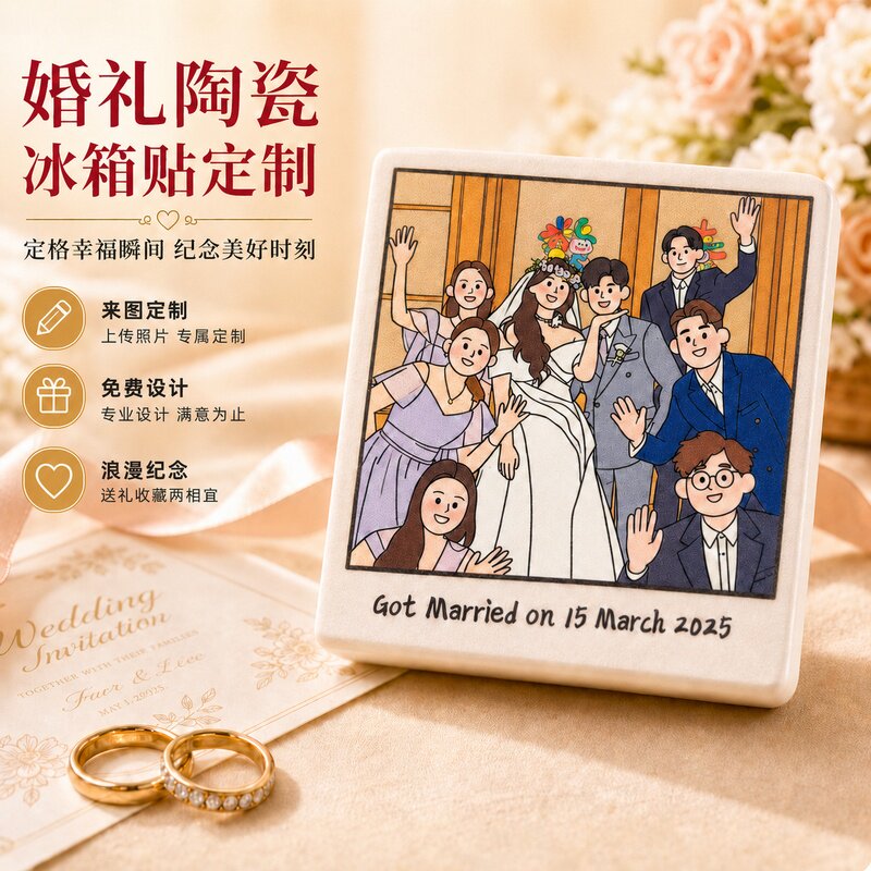 婚礼陶瓷冰箱贴定制diy创意结婚喜糖盒浮雕伴手礼装饰纪念品设计