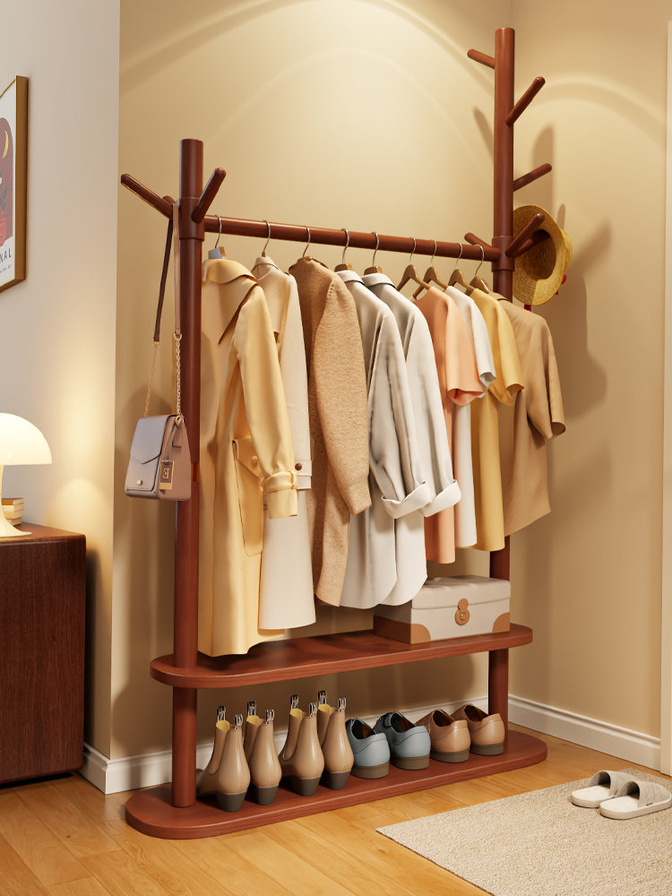 实木衣帽架2025新款高端卧室落地挂衣架简易晾衣架阳台家用衣架子