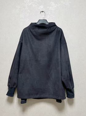 出口日单PAS DE DEUX女内里薄绒仿鹿皮绒立领落肩袖宽松套头卫衣