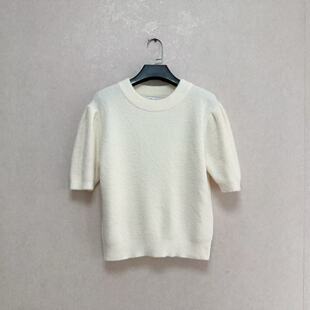 外贸出口美国SHE+S*Y女毛茸茸泡泡短袖套头高腰含粘纤针织衫毛衣