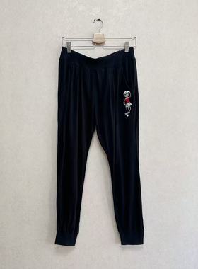 外贸出口潮牌HYDROG*N女粘纤刺绣标松紧腰束脚宽松运动休闲长裤