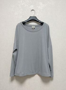 外贸出口美国COMO Vintage女灰色圆领套头落肩蝙蝠袖宽松薄针织衫