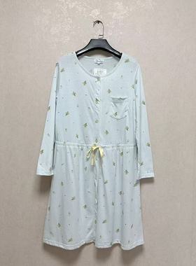 外贸出口日单ANGELIEBE女浅蓝色圆领系带套头长袖休闲家居裙