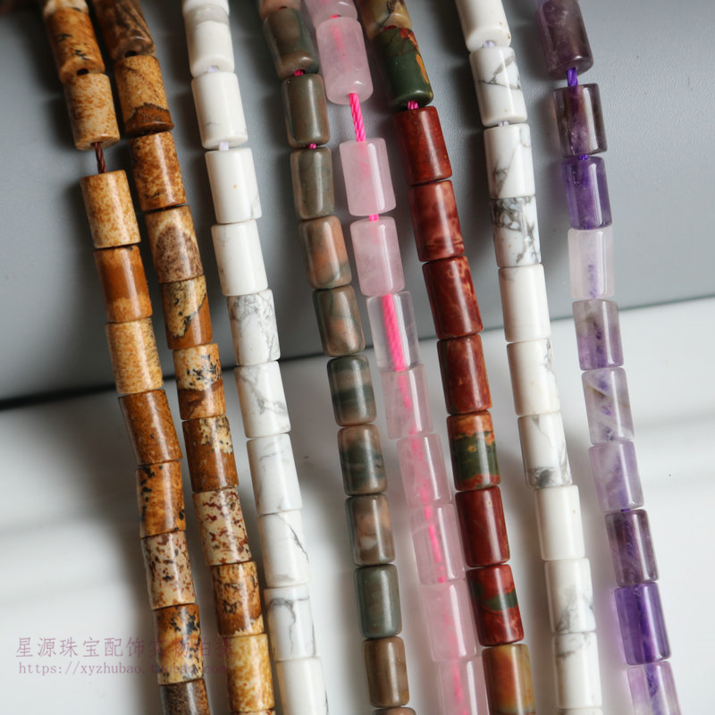 天然白松紫晶粉圆管手工耳环