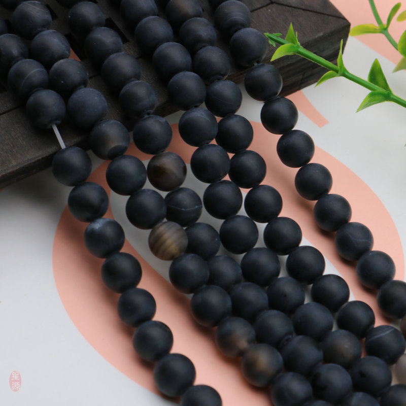 diy条纹缠丝磨砂黑玛瑙手串散珠