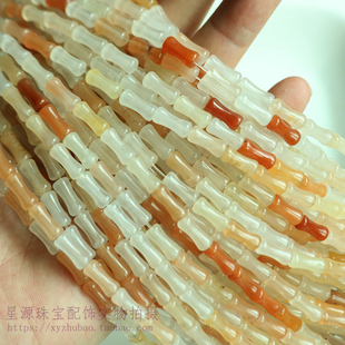 天然金丝玉竹节管珠 冰透金丝黄玉骨节圆管珠头饰项链材料diy配件