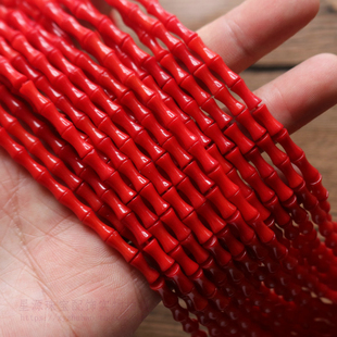 精品海竹珊瑚竹节管珠粉压珊瑚竹节小管 骨节diy耳环发簪隔珠配件