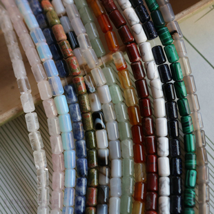 6*10mm圆管珠圆柱筒珠天然玛瑙白水晶东陵玉白松散珠 diy饰品配件