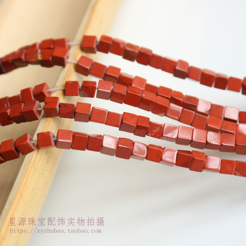 4*4天然红石四方珠鸡肝胆花红石正方珠正方体方糖隔珠散珠diy配件