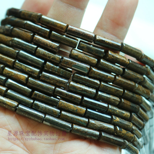 4*13mm天然古铜辉圆管珠 描金古铜灰石小管子圆柱diy古风饰品配件