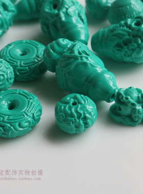 高瓷绿松佛头三通 文玩项链配珠合成松石龙珠隔珠散珠diy饰品配件