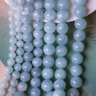 天然无优化海蓝宝散珠 海蓝宝圆珠 绿柱石圆珠diy项链手串饰品配