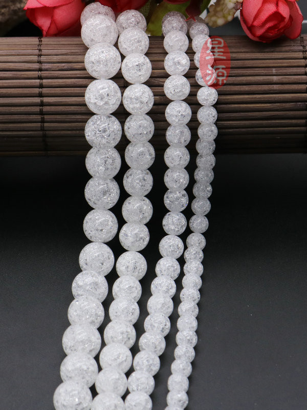 合成白水晶爆花晶圆珠 爆花晶散珠 diy手链手串串珠材料 饰品配件