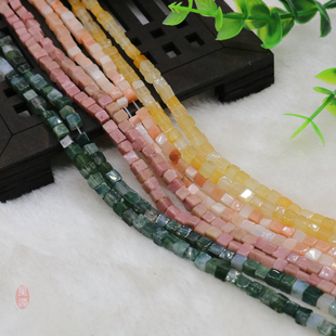 天然无优化水草玛瑙红木纹丝粉东陵戈壁玉4mm正方珠散珠串DIY配件