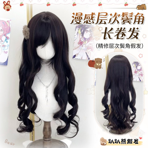 【049】假发女75cm古早漫感层次鬓角长卷发Lolita全头套
