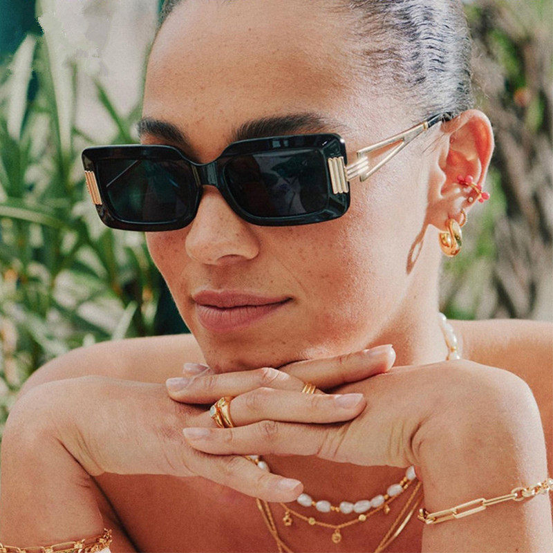 欧美ins新款女方形小框金属墨镜潮流街拍复古太阳镜sunglasses