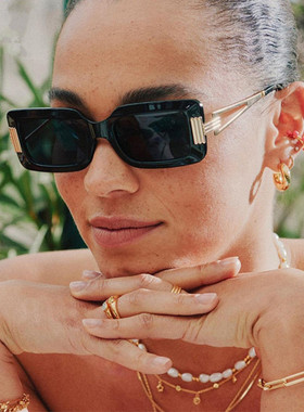 欧美ins新款女方形小框金属墨镜潮流街拍复古太阳镜sunglasses