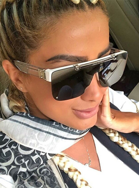 欧美新款摩登复古面具式翻盖太阳镜ins风炫酷男女墨镜glasses