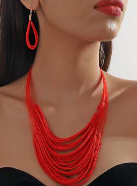 necklace women波西米亚时尚手工米珠多层复古项链欧美时尚女饰品