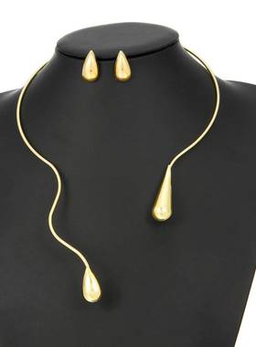 欧美水滴项炼套装ins风简约百搭项圈耳环两件套逗号颈圈necklace