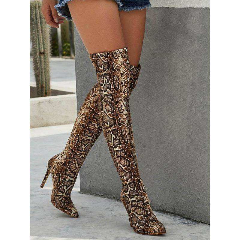 跨境 Lazada Women Boots 外贸欧美过膝靴豹纹性感时尚夜店长靴女