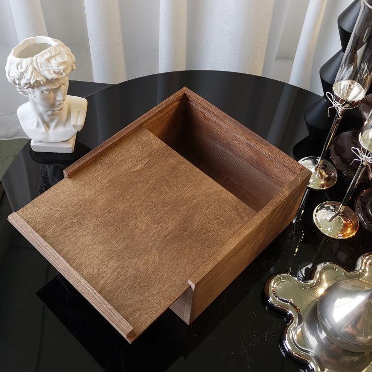 木质收纳盒抽拉式多用途包装木盒通用伴手礼礼盒复古色证件收藏盒