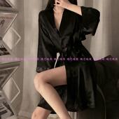 性感宽松 浴袍睡袍纯色家居服韩版 女士睡裙春夏季 真丝冰丝绸长袖