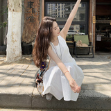 韩系简约气质白色无袖连衣裙女2025夏季新款休闲显瘦绝美背心长裙，女装连衣裙，2C136