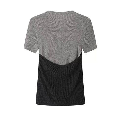 艾诺丝2026春季新款撞色短袖针织衫女时尚修身显瘦两件套BR802193