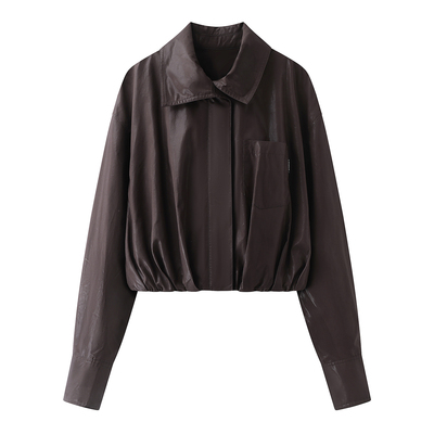 艾诺丝2026春季新款休闲风短款外套女长袖翻领百搭气质BR101152