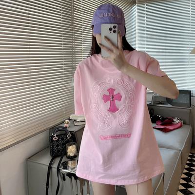 小众设计重磅十字架梵文刺绣短袖t恤女宽松休闲个性潮牌上衣夏季