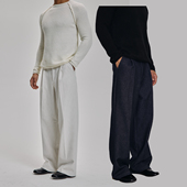 AaNn 羊毛混纺抓绒廓形宽松单褶牛仔西裤