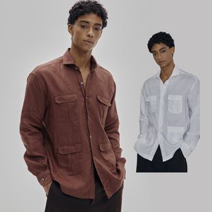 衬衣 宽松水洗纯色衬衫 AaNn 高克重全亚麻猎装