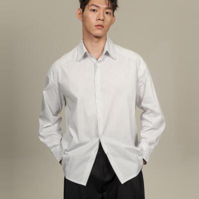 AaNn  极简纯棉条纹廓形宽松立体剪裁长袖衬衫