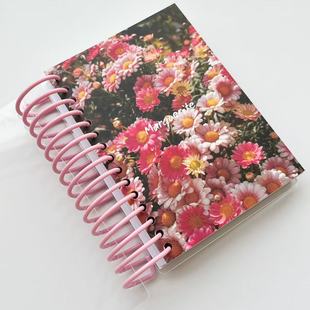 肆林自制/A6粉色雏菊小众清新亚克力离型本线圈贴纸收纳 手帐本