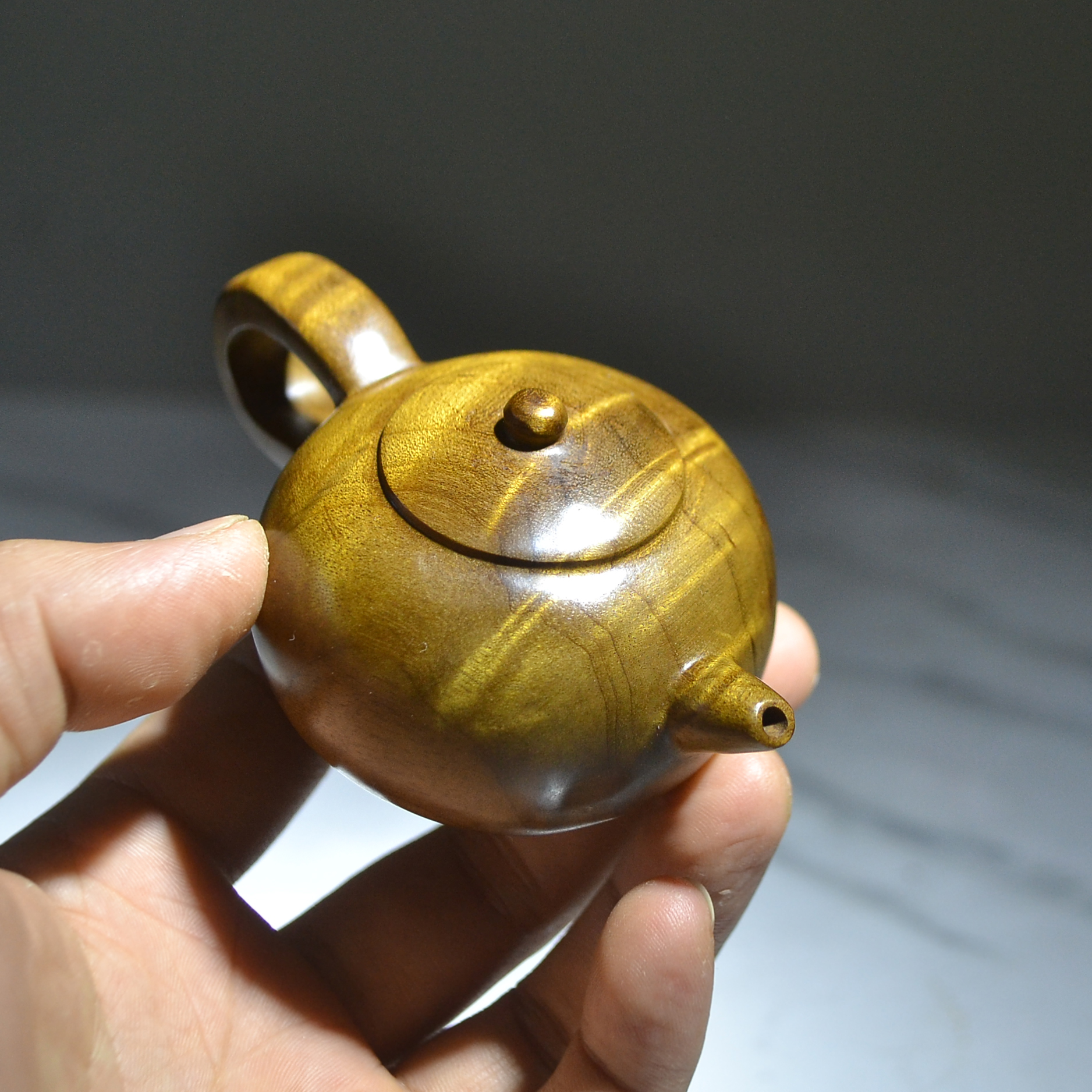 纯手工 把把壶 金丝楠木手把件文玩把玩阴沉木茶壶木雕木质挂件