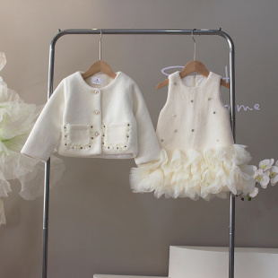 女童小香风套装 连衣裙儿童仿貂绒毛毛外套背心裙两件套裙 秋冬新款