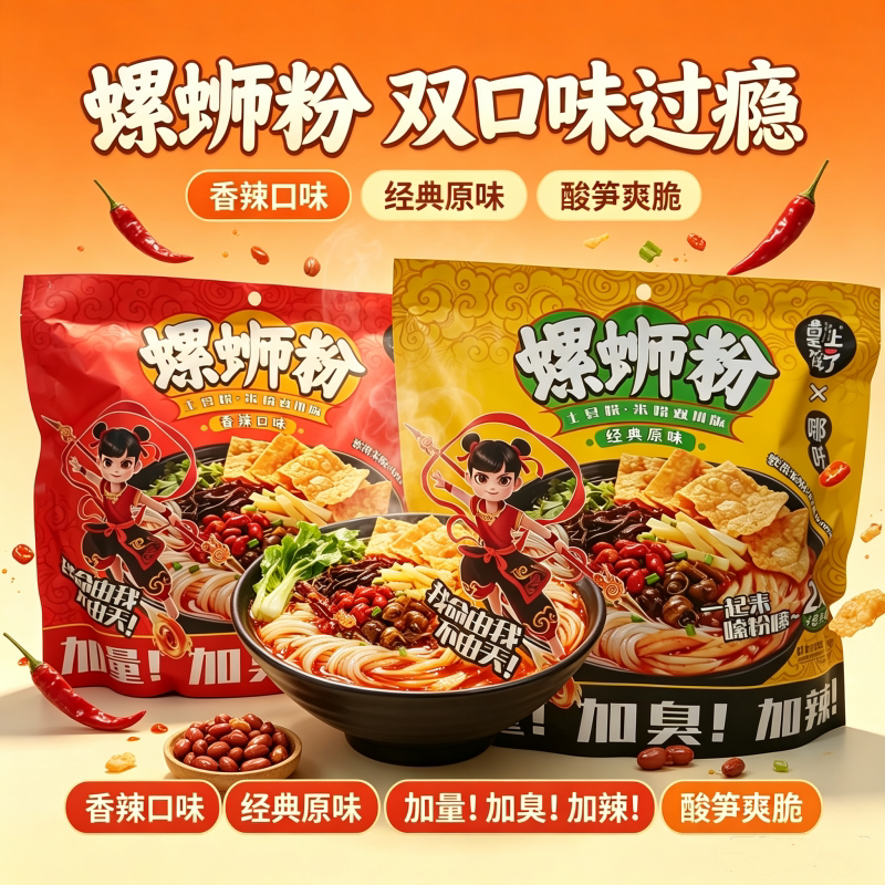 皇上饿了螺狮粉土豆粉+米粉双拼656克香辣味经典原味休闲宵夜嗦粉