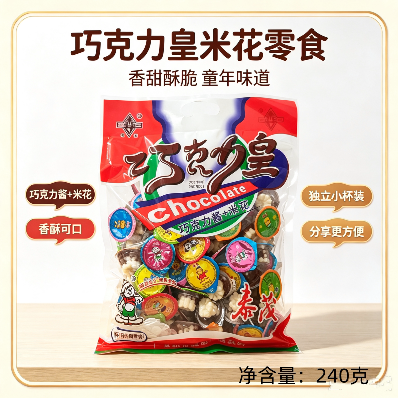 泰茂巧克力皇巧克力酱米花240克小时候怀旧休闲零食巧克力杯+勺子图片