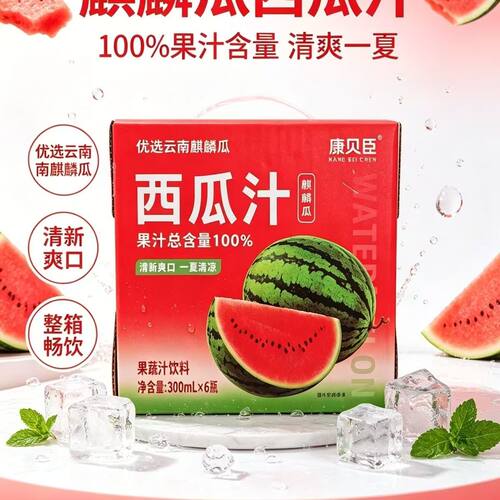 康贝臣麒麟瓜西瓜汁300ml*6瓶果蔬汁饮料清新爽口瓶装方便携带