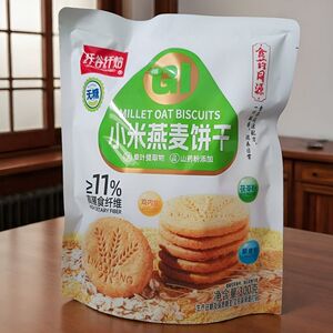 纤谷纤焙小米燕麦饼干300克粗粮高膳食纤维无蔗糖早餐下午茶点心