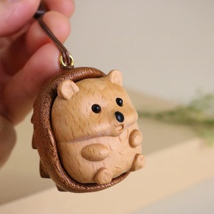 刺猬按摩天然檀木雕刻金蟾手把件文玩盘玩摆件个性创意家居桌面