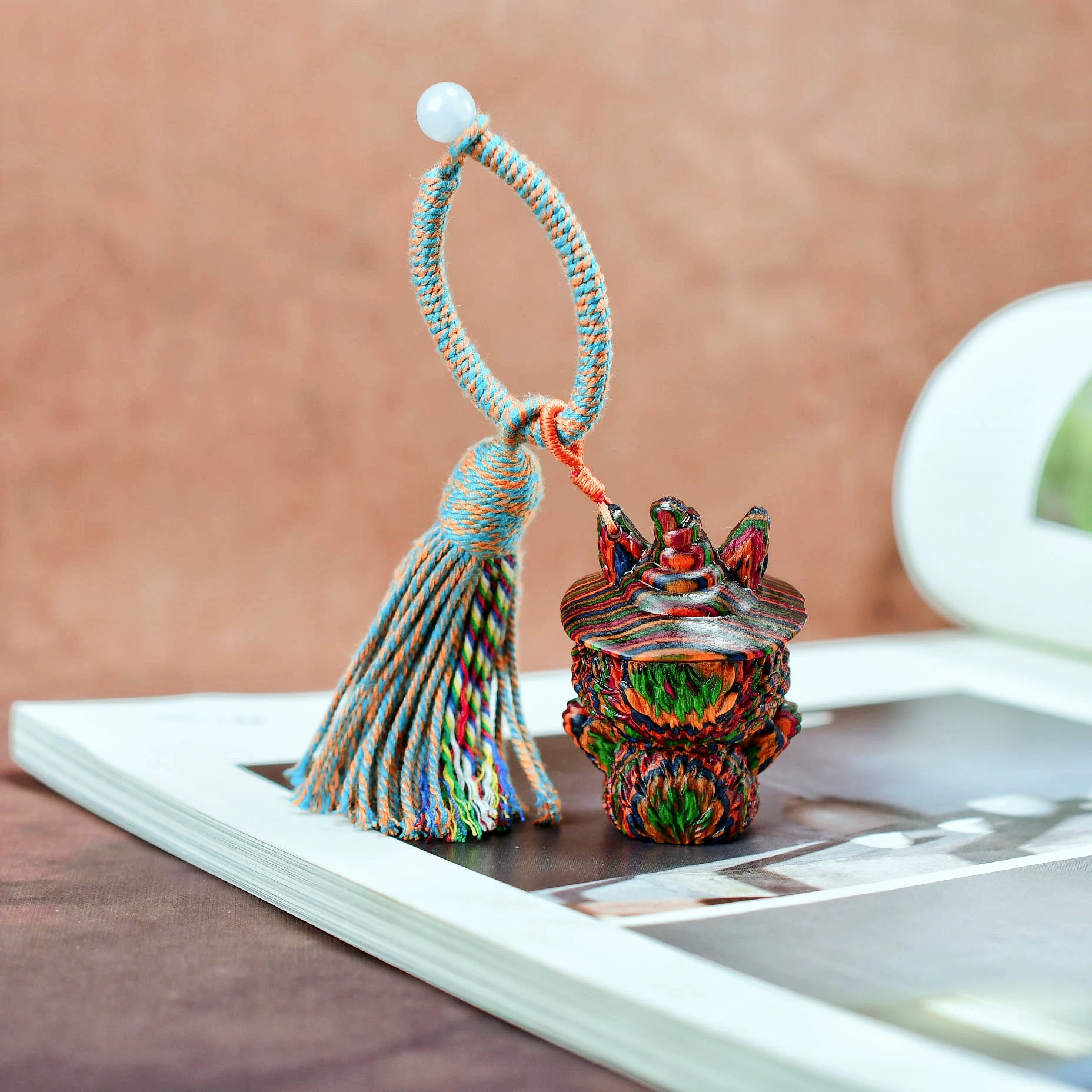 彩虹木魔法帽布布钥匙扣手工藏式流苏钥匙扣棉绳棉线流苏足银九