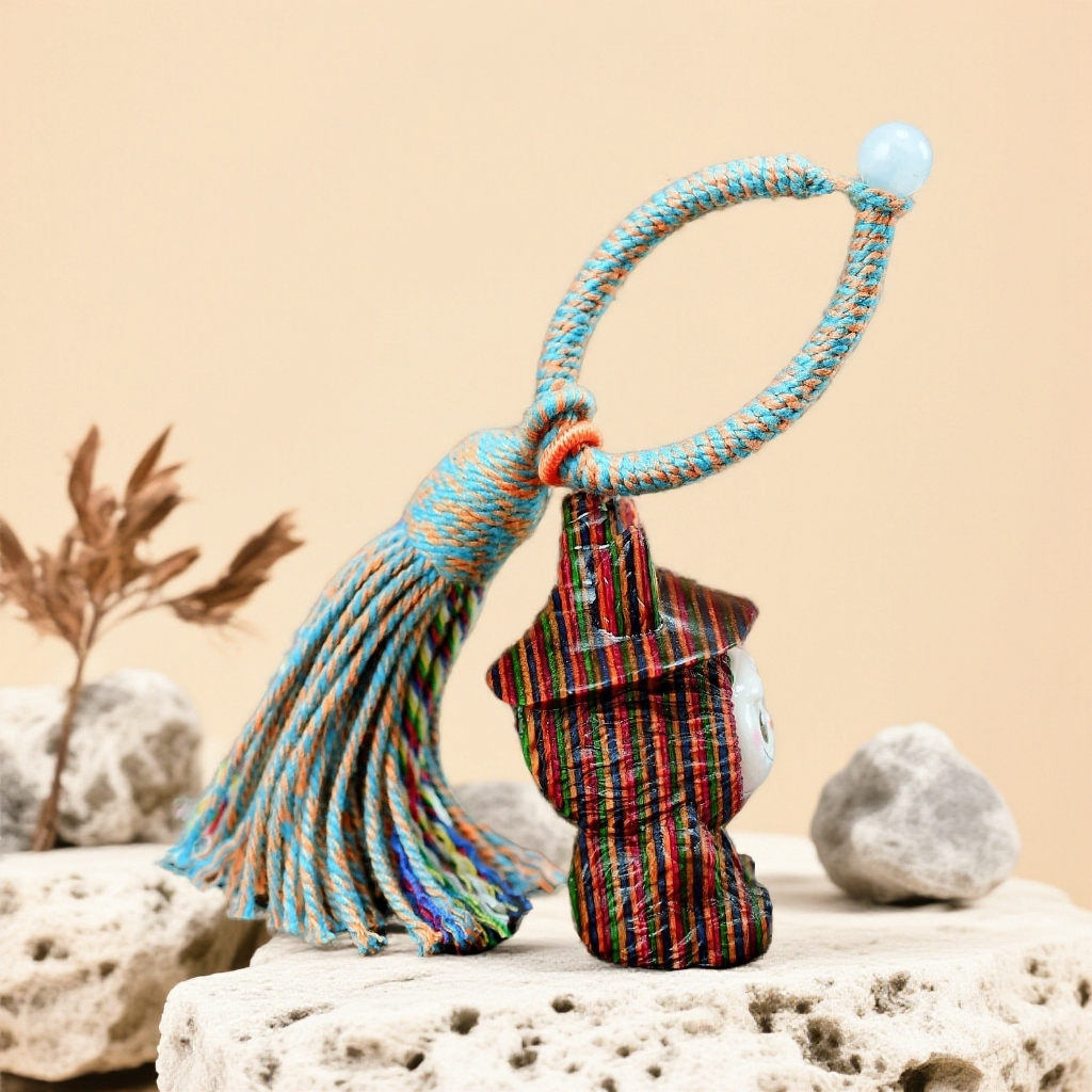 彩虹木魔法帽布布钥匙扣手工藏式流苏钥匙扣棉绳棉线流苏足银九