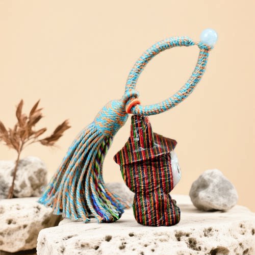 彩虹木魔法帽布布钥匙扣手工藏式流苏钥匙扣棉绳棉线流苏足银九